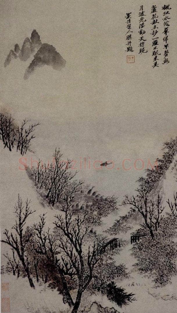 清 吴曆 《楓江群雁圖軸》 书画作品