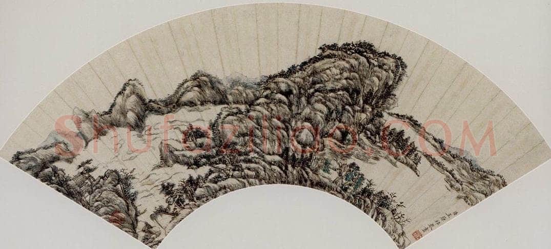 清 王原祁 《山閣煙雲圖扇頁》 书画作品