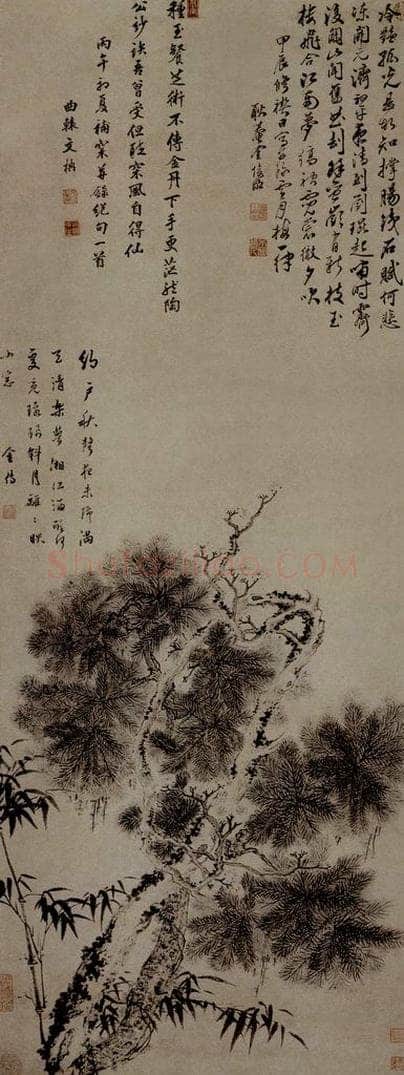 清 文柟 《歲寒三友圖軸》 书画作品