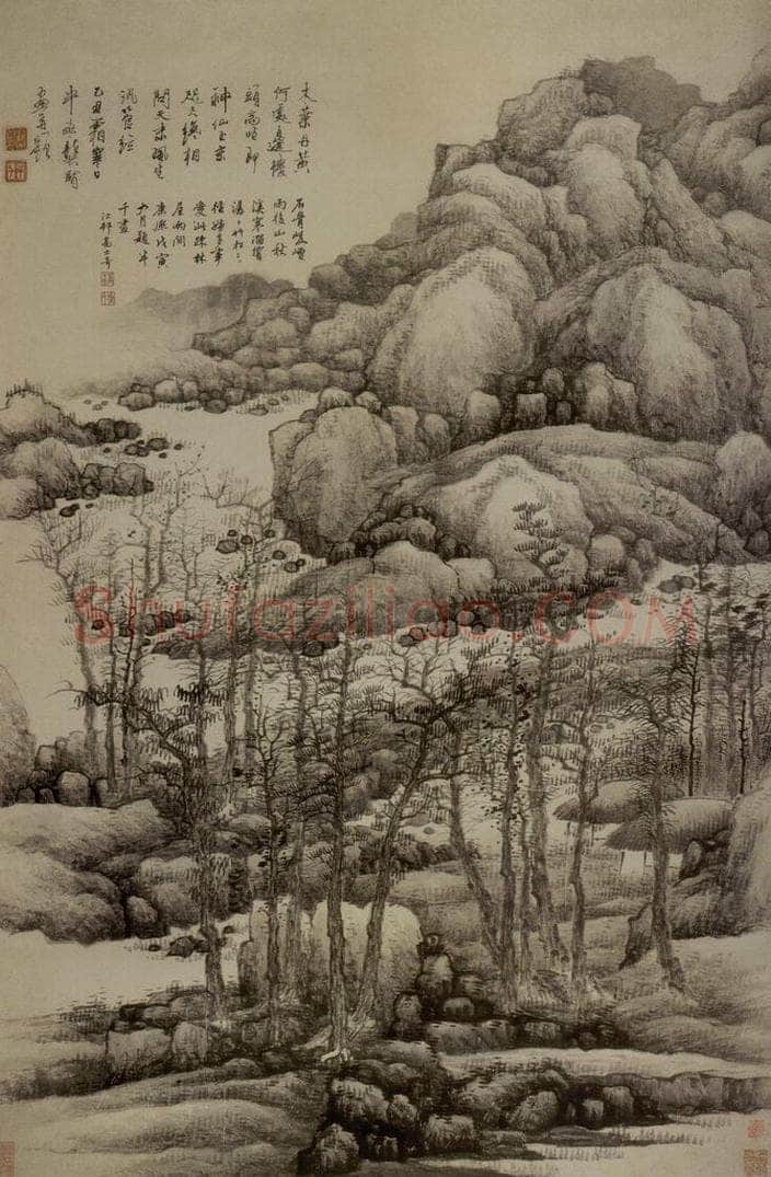 清 龔賢 《木葉丹黄圖軸》 书画作品
