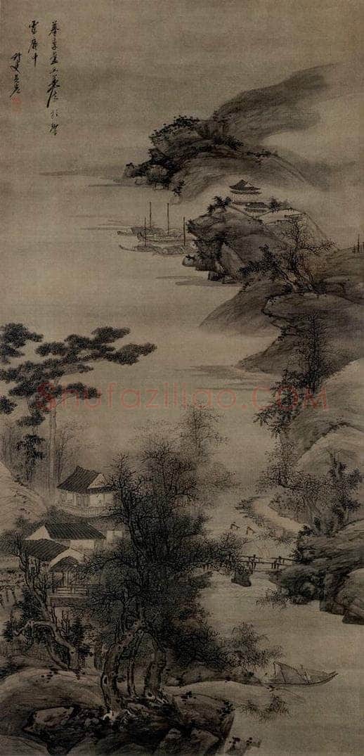 清 吴宏 《江楼访友图轴》 书画作品