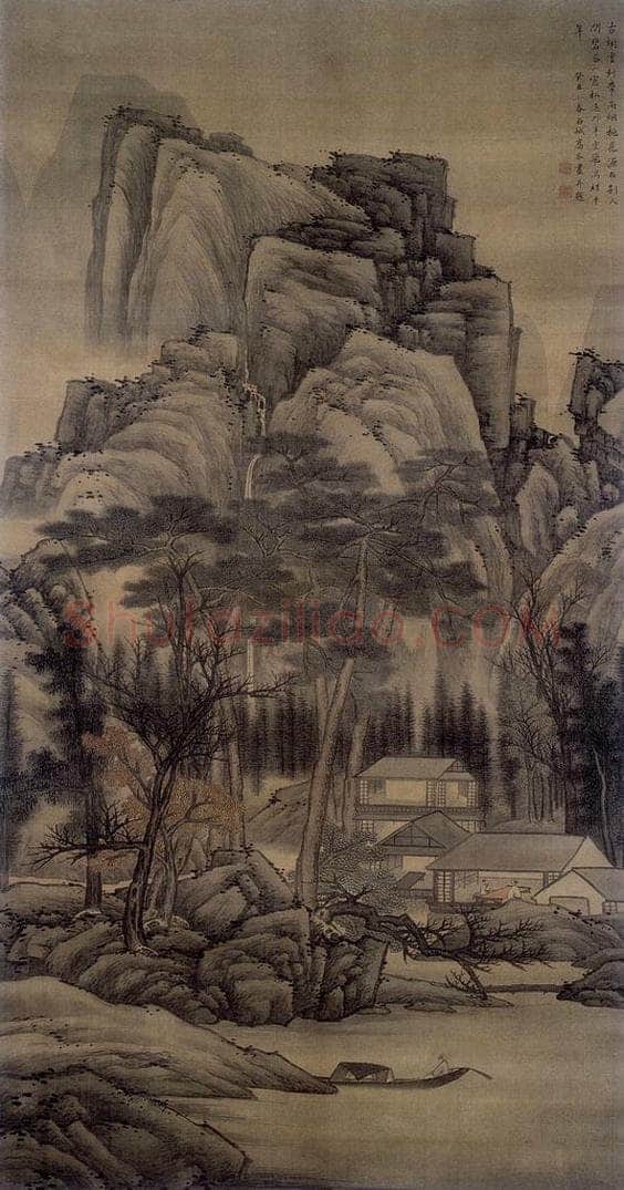 清 高岑 《松窗飞瀑图轴》 书画作品