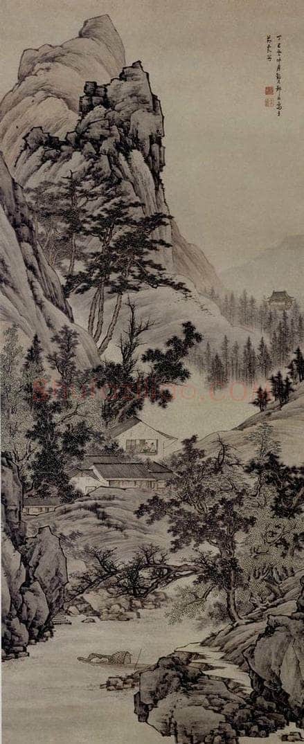 清 鄒喆 《山閣談詩圖軸》 书画作品