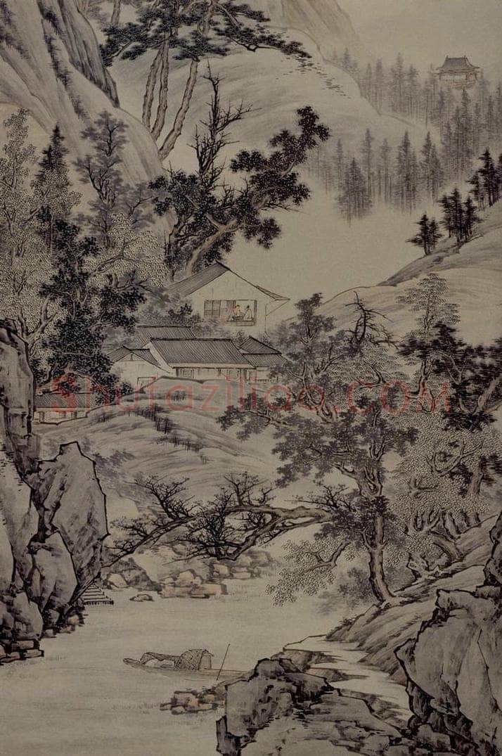 清 鄒喆 《山閣談詩圖軸》（局部） 书画作品
