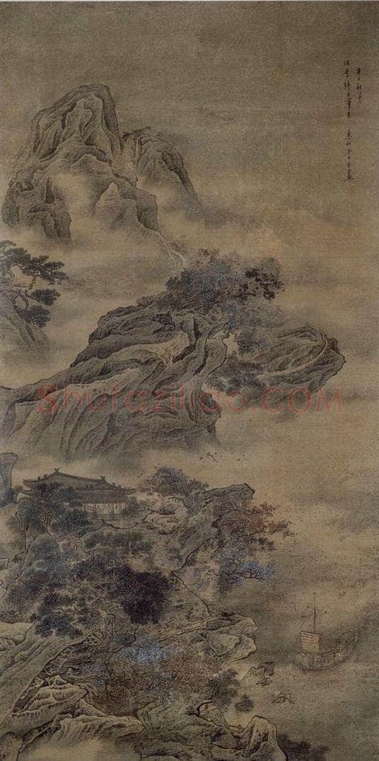 清 李寅 《江亭憑眺图轴》 书画作品