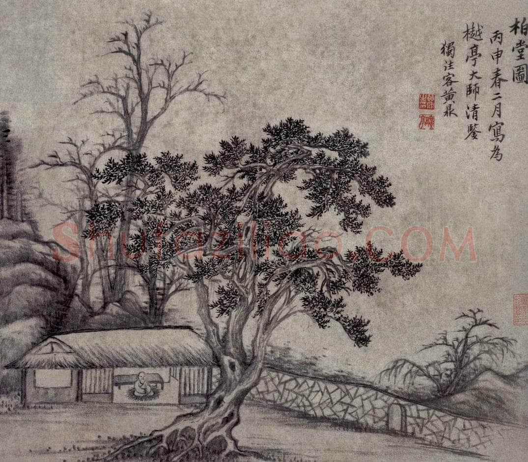 清 黄鼎 《柏堂图页》 书画作品