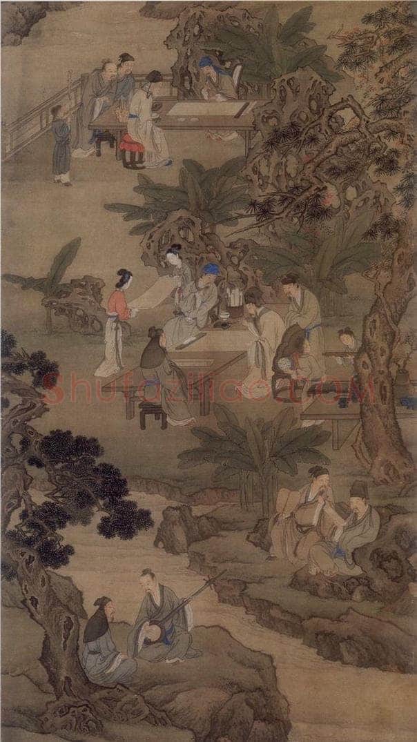 清 王雲 《西園雅集图轴》（局部） 书画作品