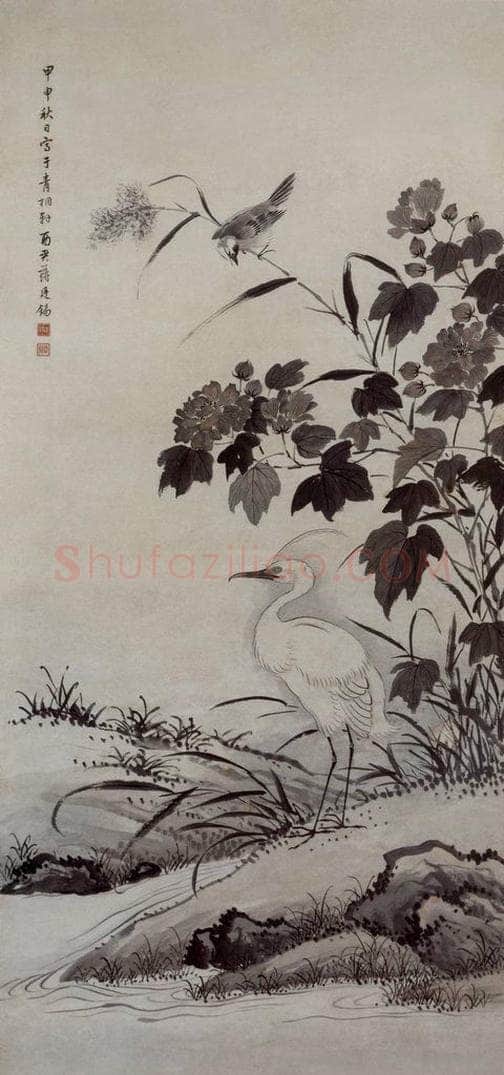 清 蔣廷錫 《芙蓉鷺鷥图轴》 书画作品
