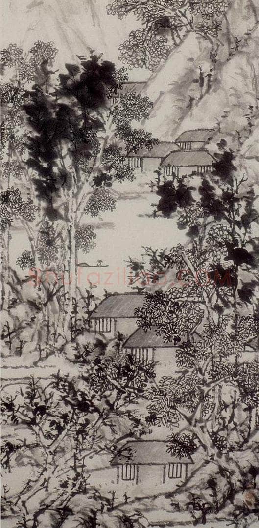 清 虚谷 《日长山静图轴》 书画作品