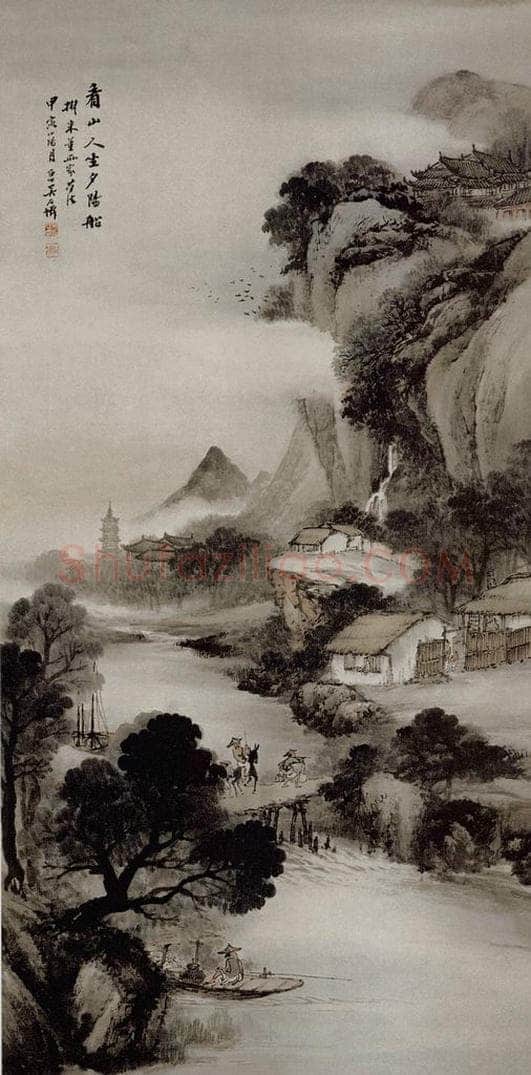 清 吴石仙 《秋山夕照图轴》 书画作品