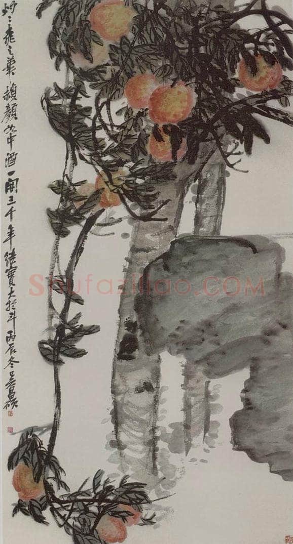 清 吴昌硕 《桃实图轴》 书画作品
