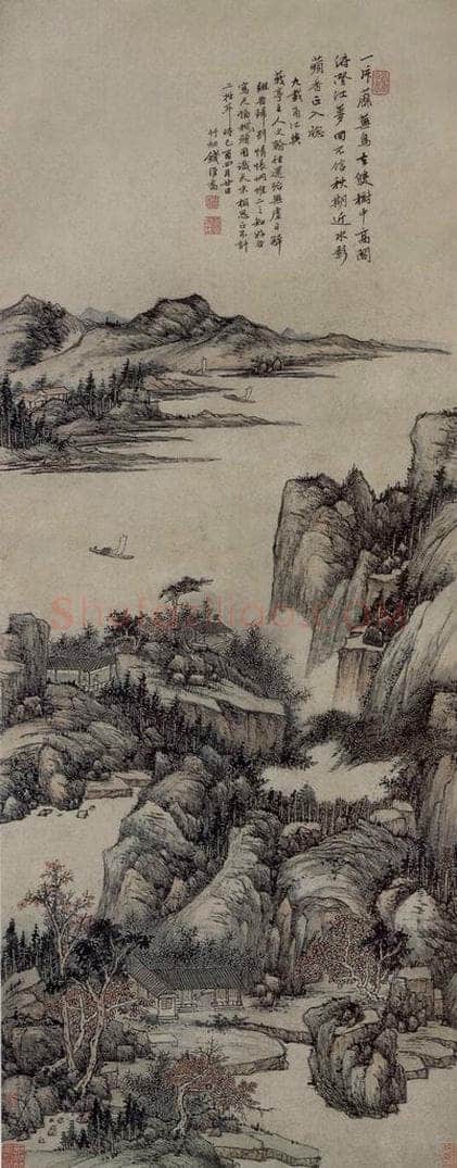 清 钱维乔 《秋江帆影图轴》 书画作品