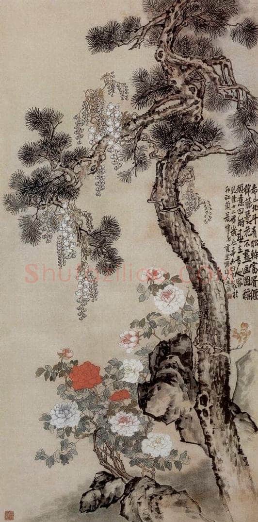清 李鱓 《松石紫藤图轴》 书画作品