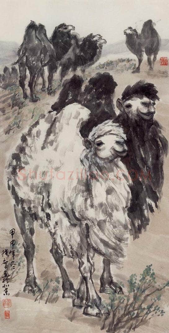 现代 张广 《草原春驼》 书画作品