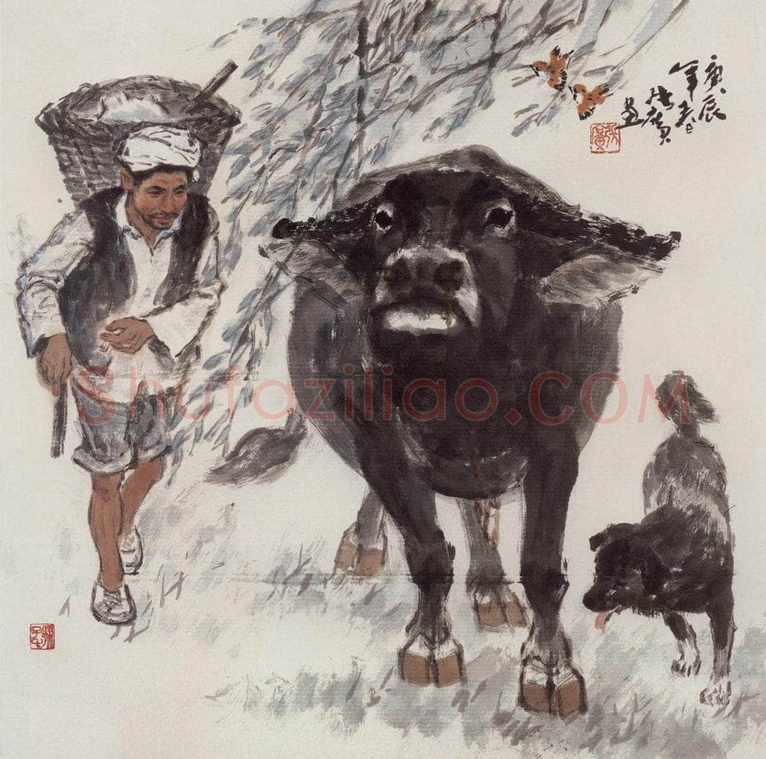 现代 张广 《春播时节》 书画作品