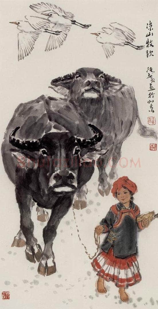现代 张广 《凉山牧歌》 书画作品