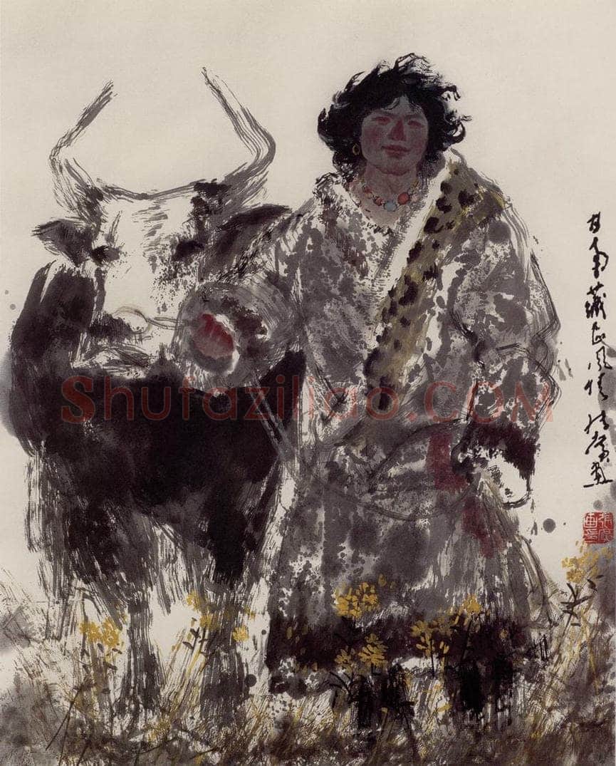 现代 张广 《甘南牧民》 书画作品