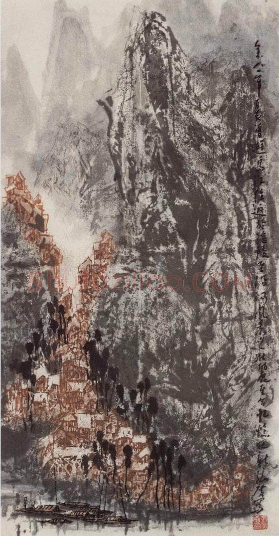 现代 张广 《沿河岸边》 书画作品