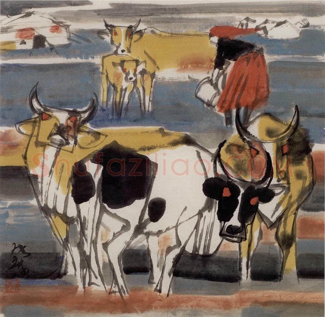 现代 张广 《草原牧场》 书画作品