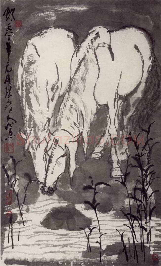 现代 张广 《饮》 书画作品