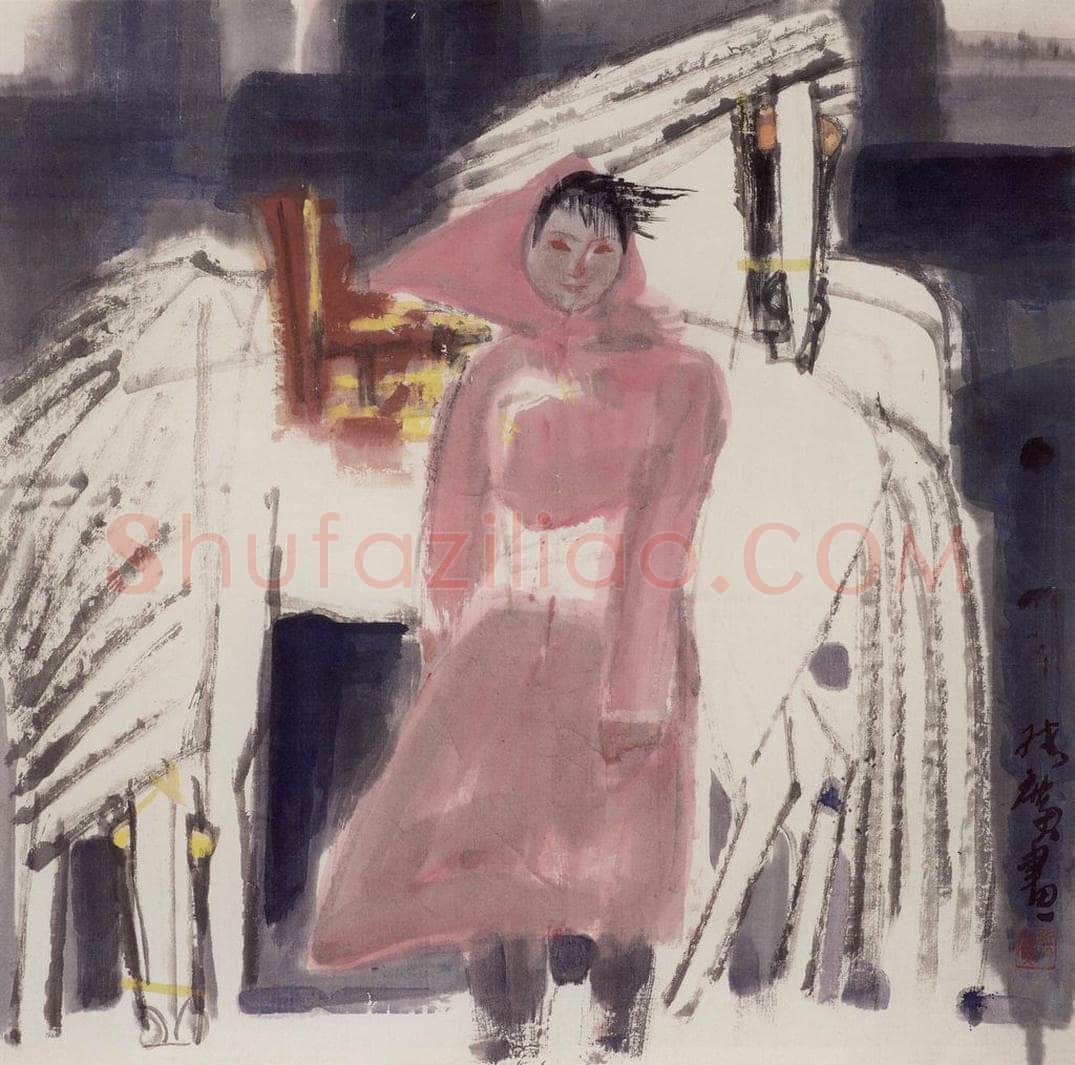现代 张广 《姑娘与白马》 书画作品