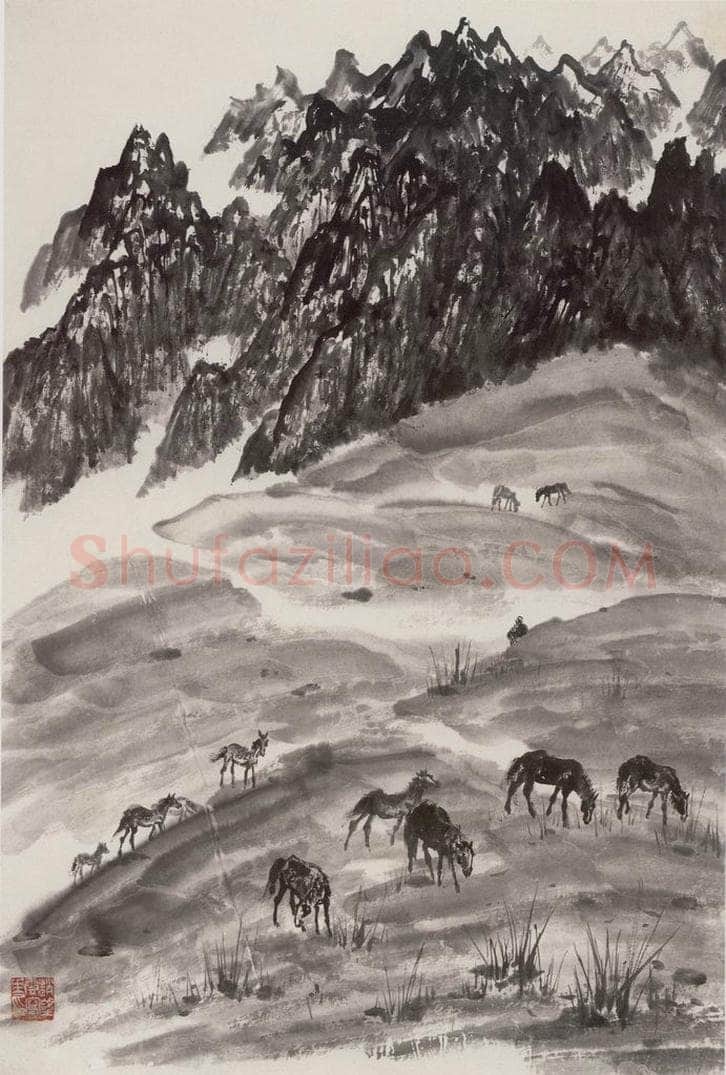 1962年 赵望云 《乌稍岭牧马》 书画作品