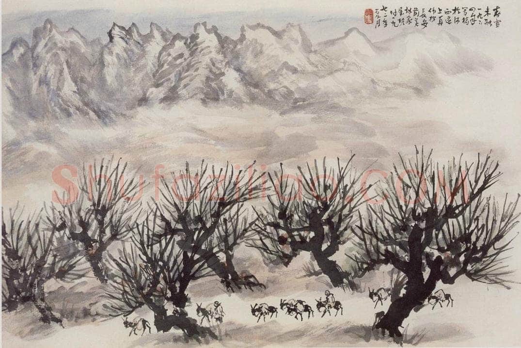1972年 赵望云 《春雪未融》 书画作品