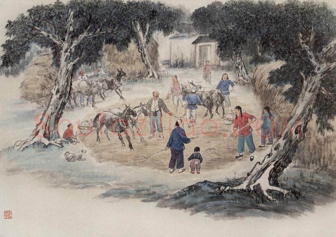 1955年 赵望云 《晒麦场上》 书画作品