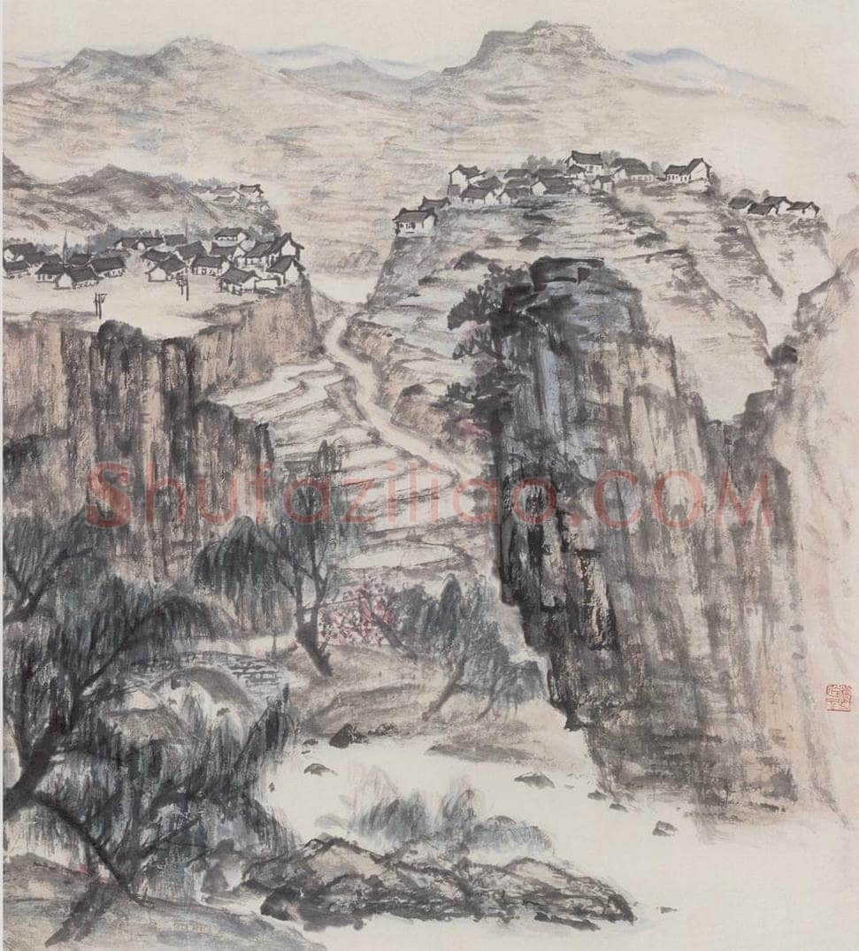 1959年 赵望云 《黄河山村》 书画作品