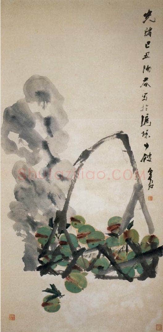 清 虚谷 《桃实图轴》 书画作品