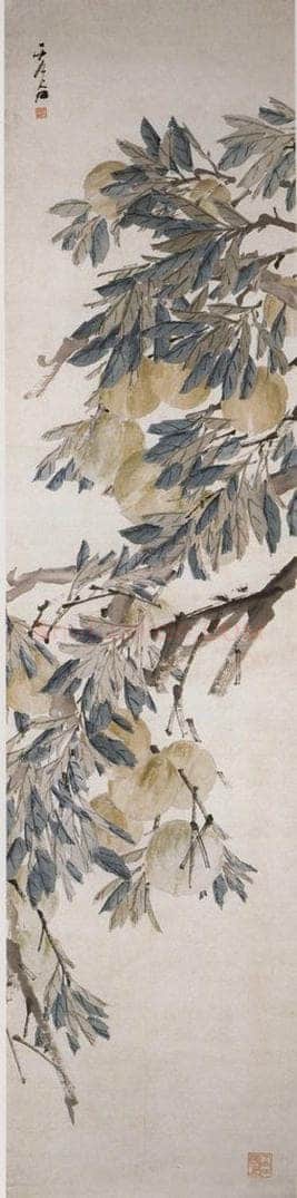 清 虚谷 《果木屏·蟠桃图轴》 书画作品