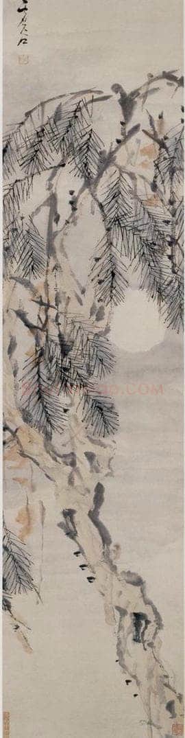 清 虚谷 《松月图轴》 书画作品