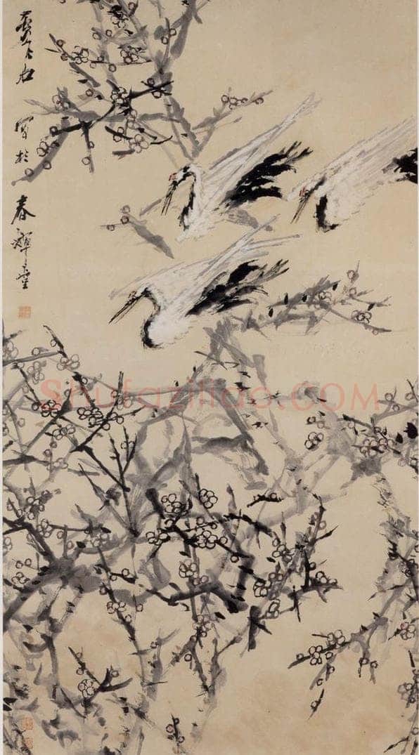 清 虚谷 《梅鹤图轴》 书画作品
