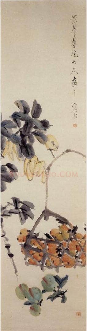 清 虚谷 《佛手枇杷图轴》 书画作品