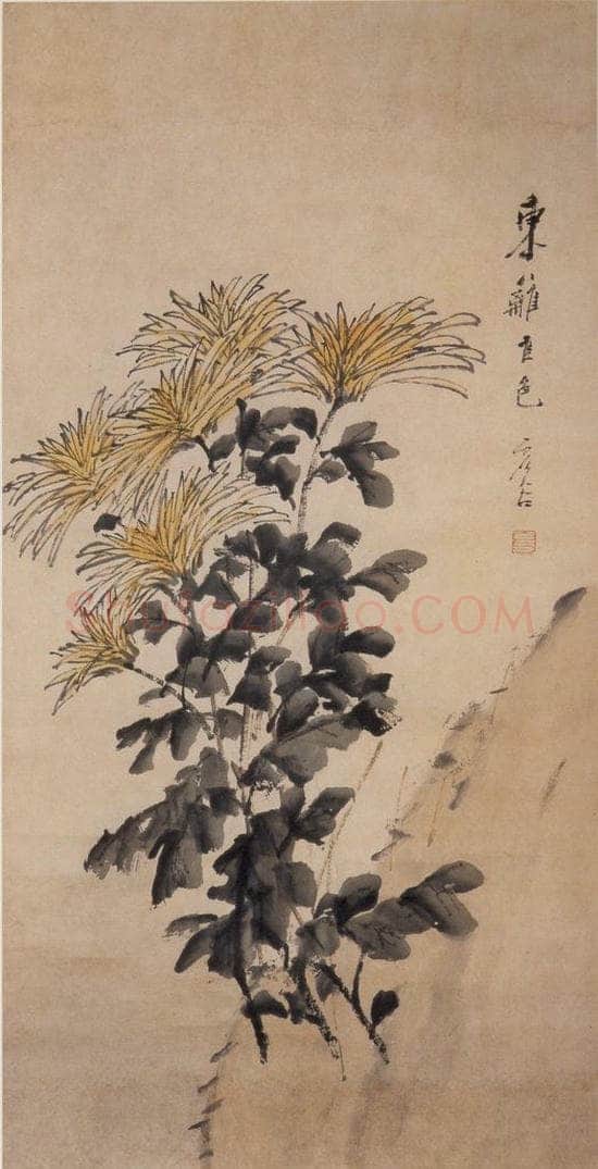 清 虚谷 《菊石图轴》 书画作品