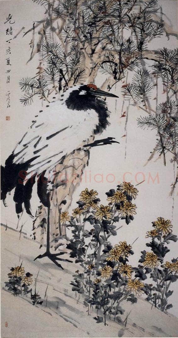 清 虚谷 《松鹤延年图轴》 书画作品