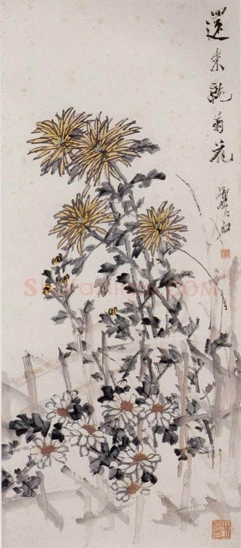 清 虚谷 《秋菊图轴》 书画作品