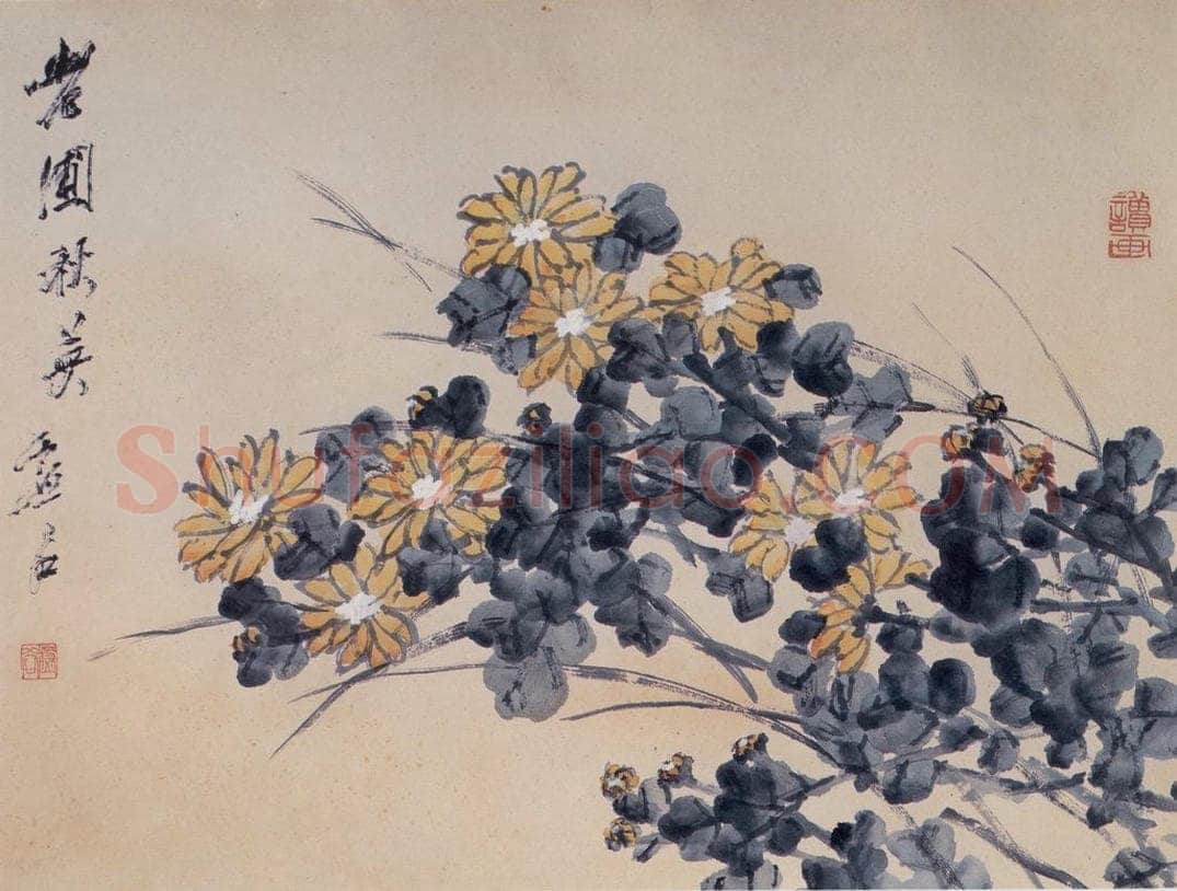 清 虚谷 《花卉四段图卷》 书画作品