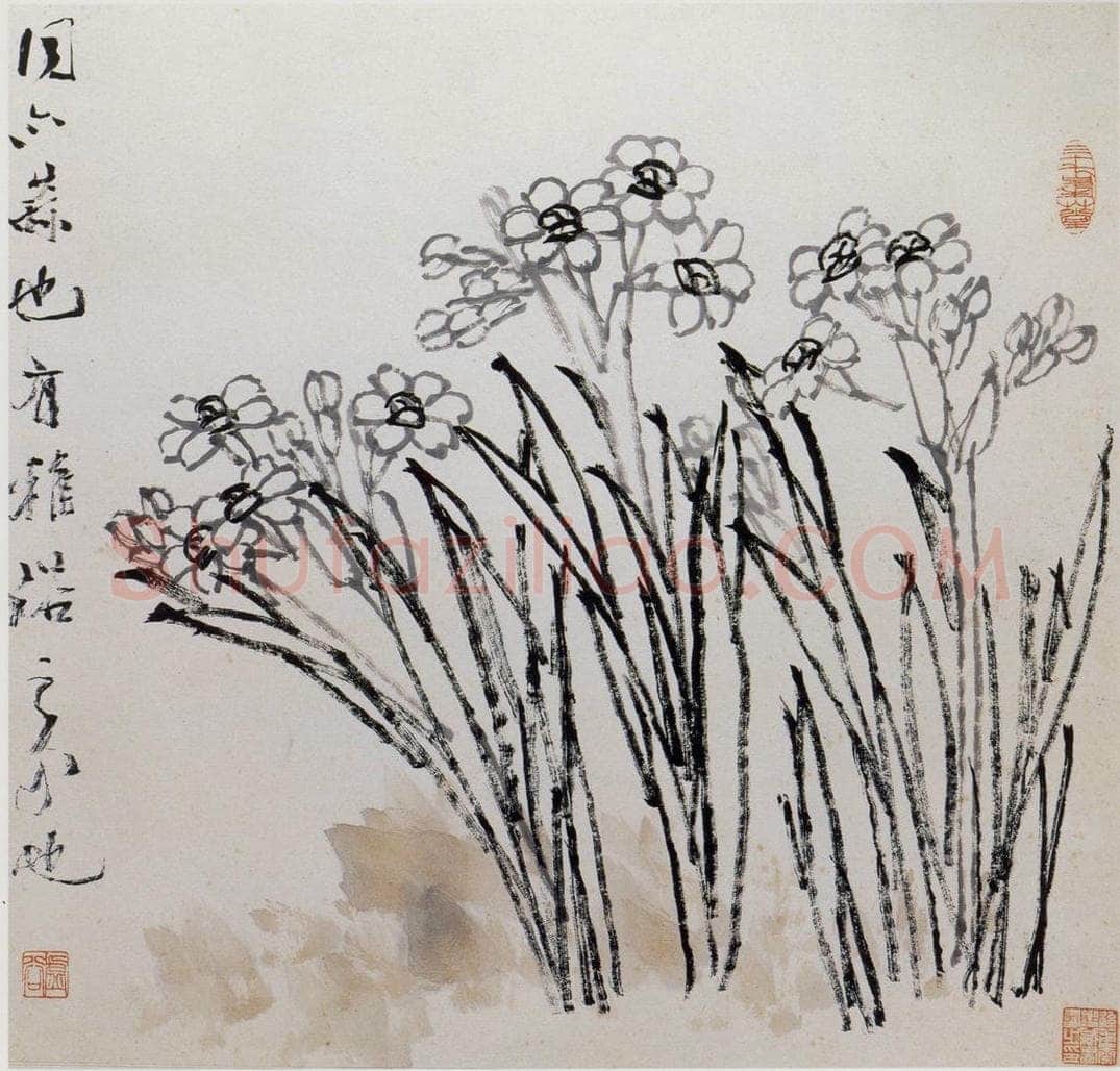 清 虚谷 《杂画册之水仙》 书画作品