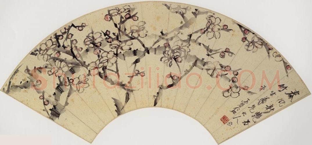 清 虚谷 《春风新艳图扇页》 书画作品