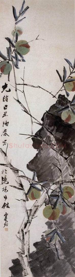 清 虚谷 《山桃图轴》 书画作品