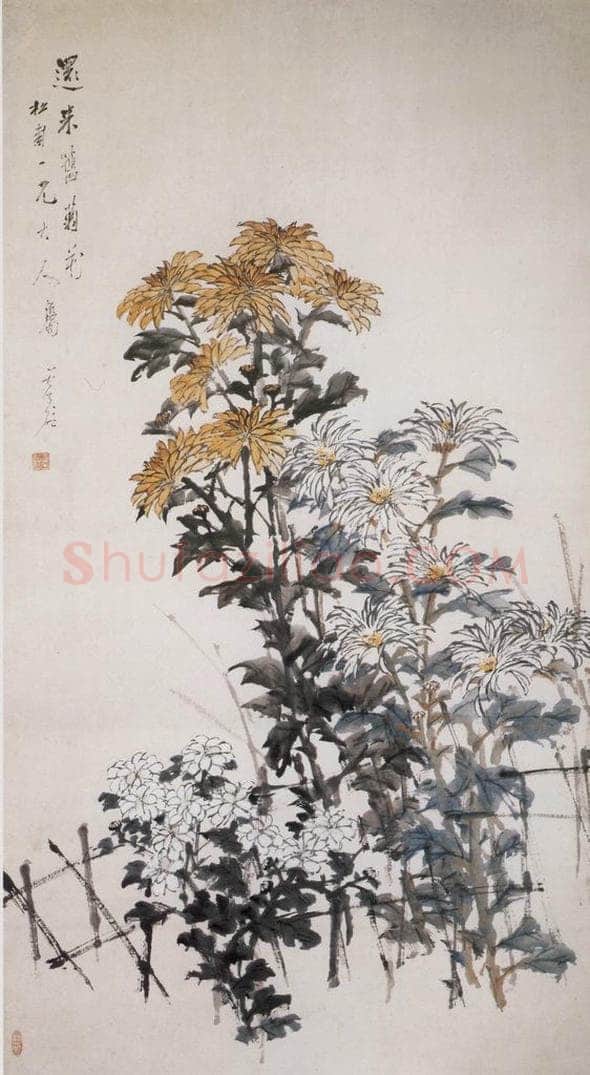 清 虚谷 《菊花图轴》 书画作品