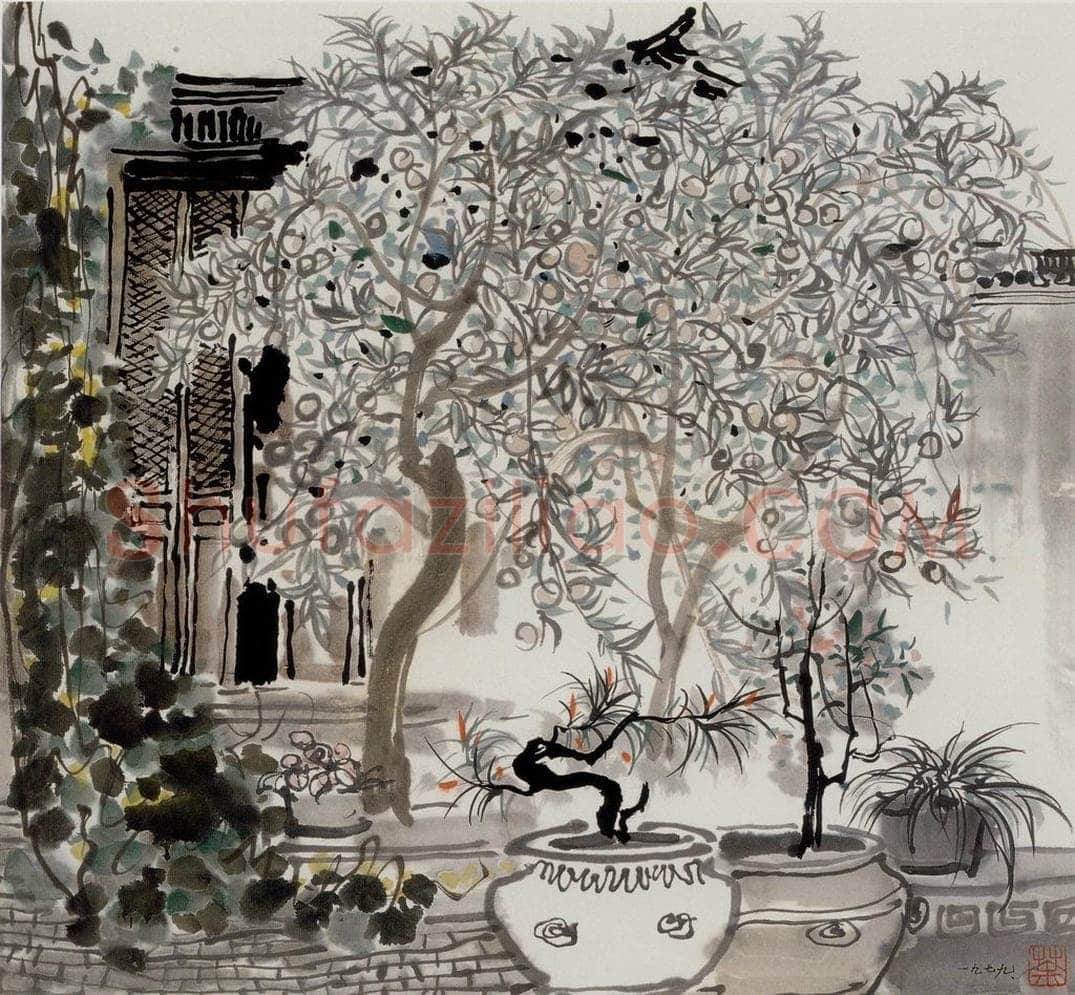1979年 吴冠中 云南人家后院 书画作品