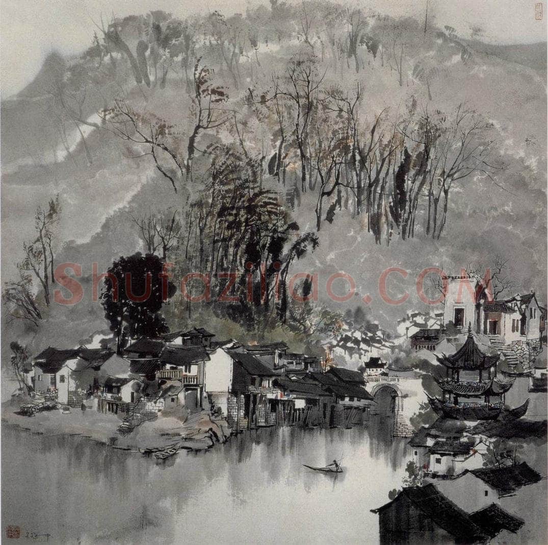 1979年 吴冠中 湘西古城 书画作品