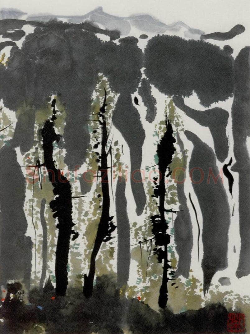 1980年 吴冠中 玉龙山下飞瀑 书画作品
