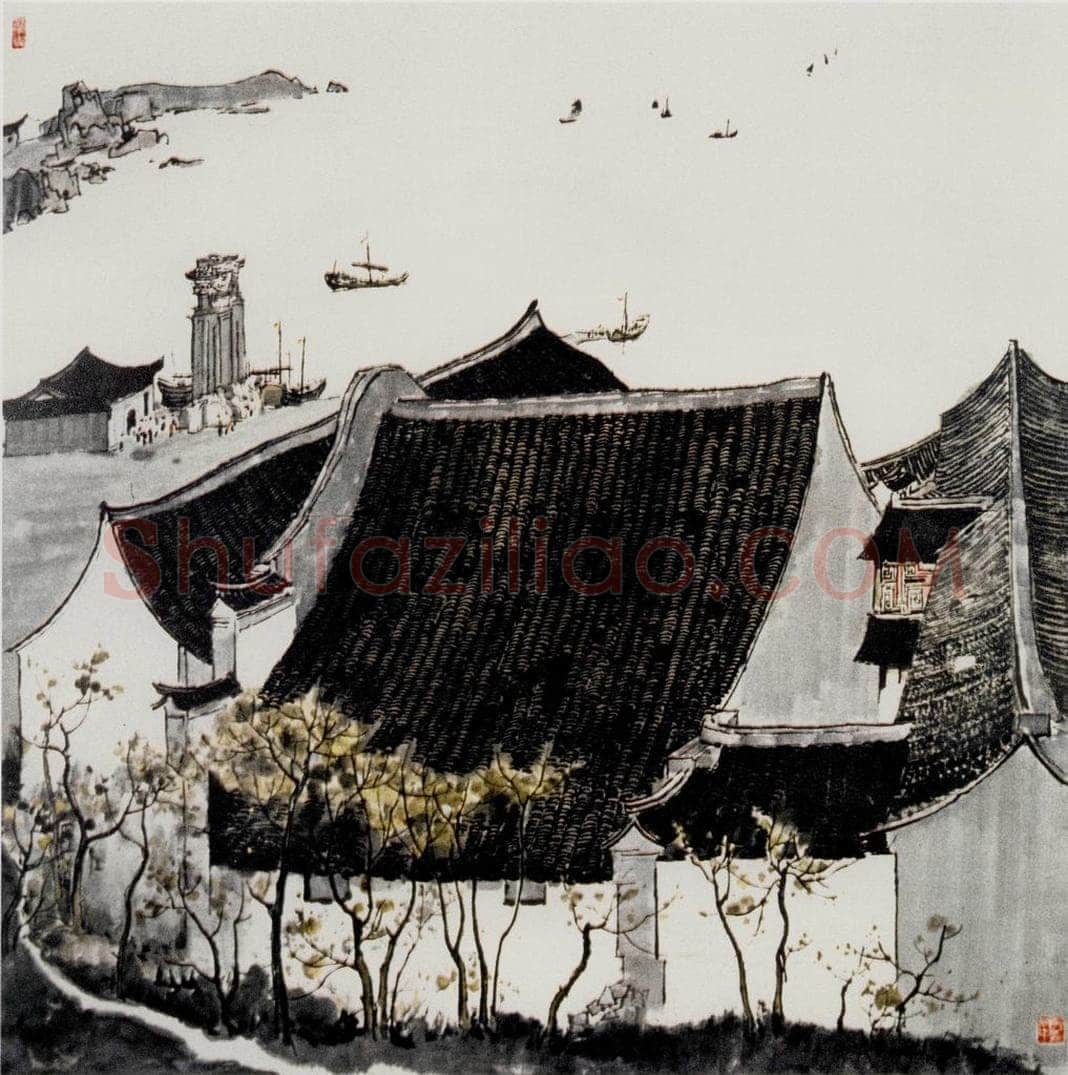 1980年 吴冠中 普陀山渡口 书画作品