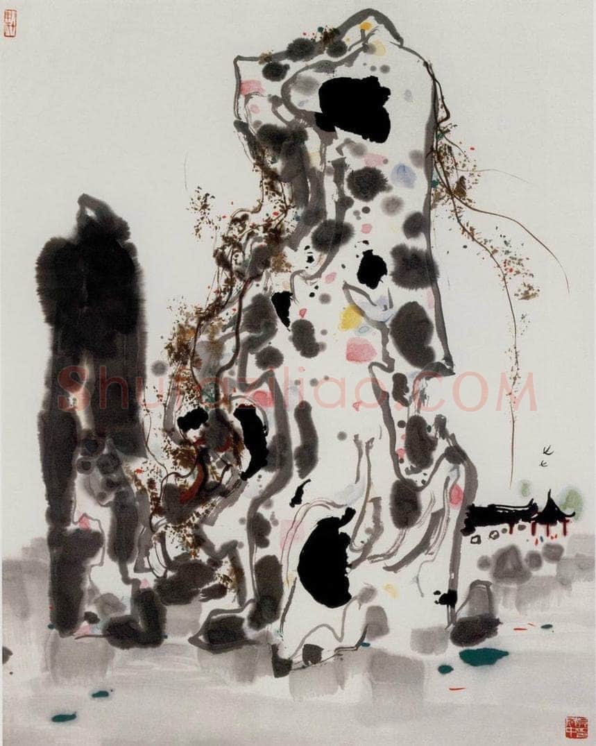 1981年 吴冠中 太湖石 书画作品