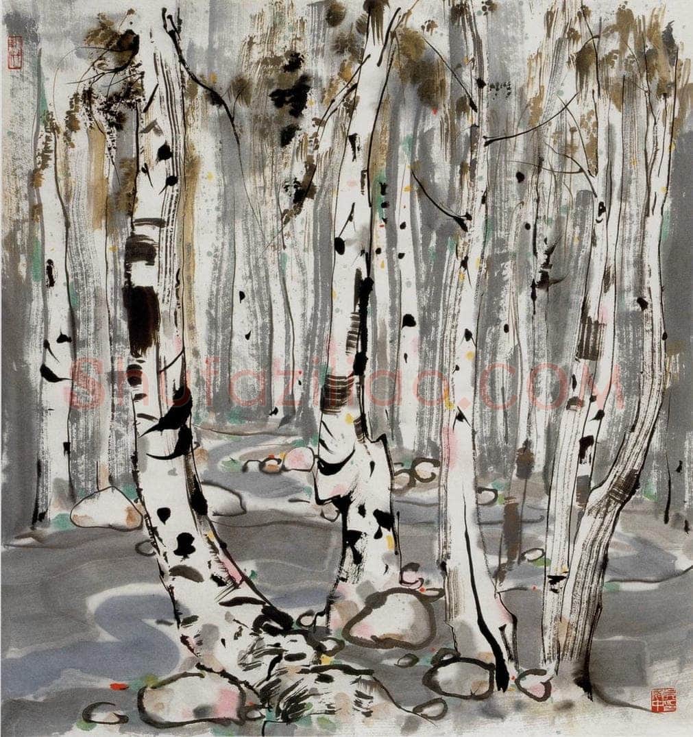 1981年 吴冠中 白桦林 书画作品
