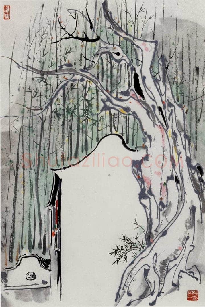1983年 吴冠中 虎跑白墙 书画作品