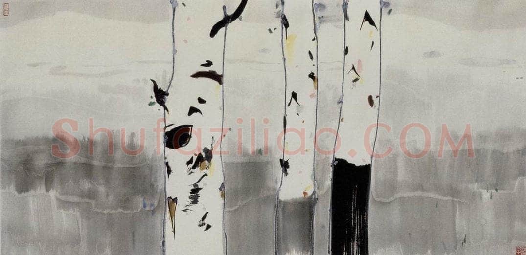 1984年 吴冠中 白桦 书画作品